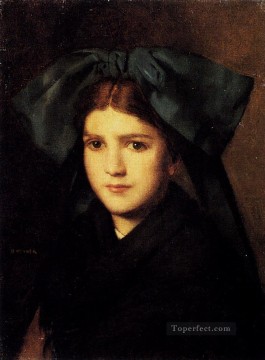 Jean Jacques Henner Painting - Un retrato de una joven con una caja en el sombrero Jean Jacques Henner